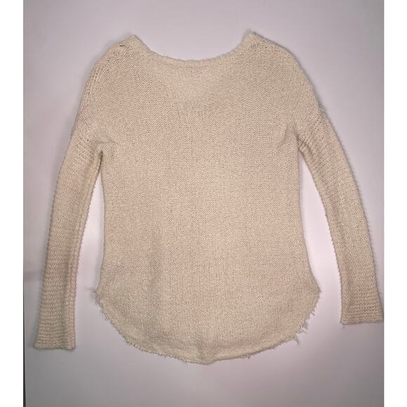 Free People Oversized Ivory Knit Sweater Slouchy V Neck, 100% Cotton - Picture 9 of 11